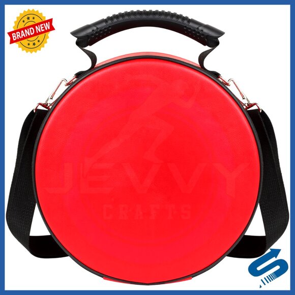 Round Faux Leather Hat Box with Handle Strap Velvet Lining Regalia Storage